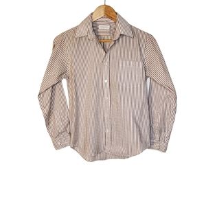 Classic Cool White and Tan Vertical Striped Blouse